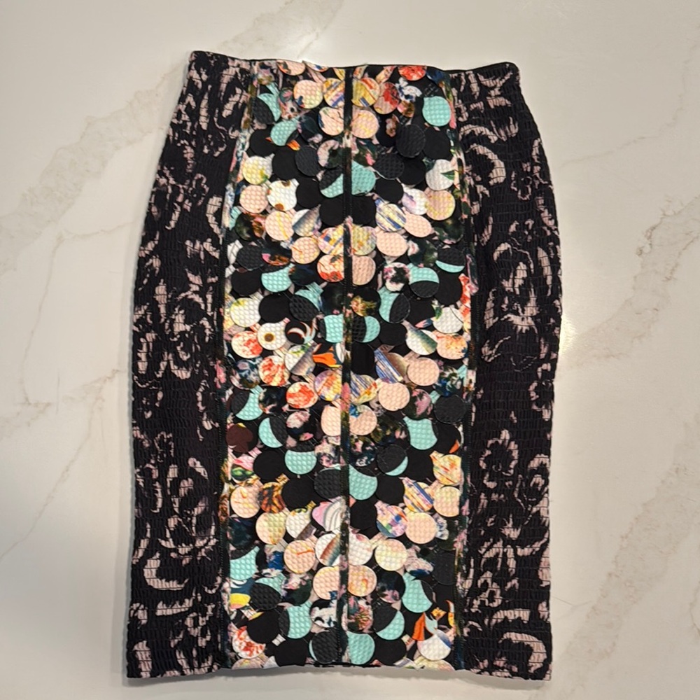 Byron Lars Orange and Blue Embellished Pencil Skirt
